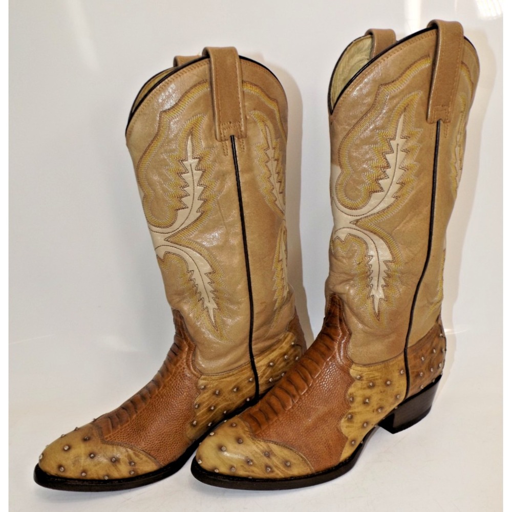 Rudel Ostrich Print Western Vaquero Boots - Men's size 10 E (measured) BEAUTIFUL